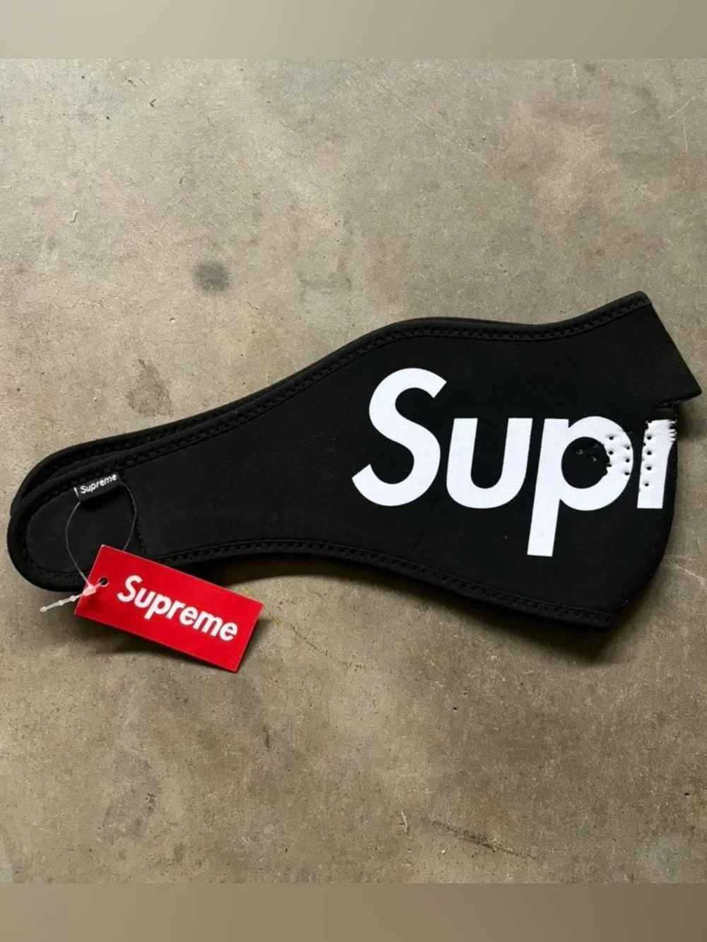 Supreme Black Neoprene Zip-Front Face Mask with White Logo